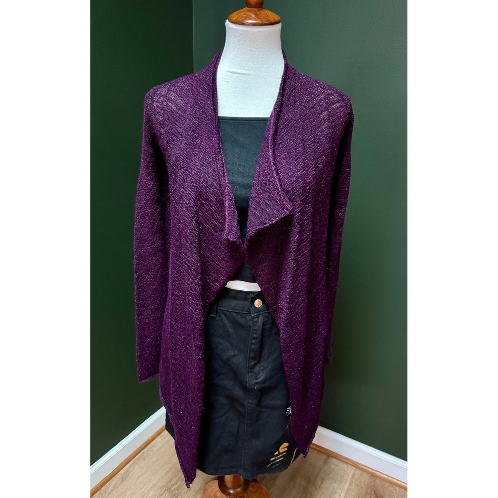 Y2K Express Purple Metallic Knit Open Front Cardigan Women;s‎ XS